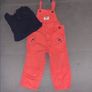 OshKosh B’gosh Coral Overalls and Onesie